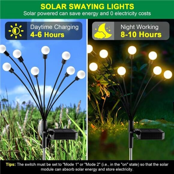 Solar Garden Lights - 6 Pack Solar Firefly Lights Outdoor Waterproof New - Picture 4 of 7